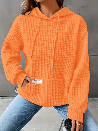 Women's Waffle Knit Hoodie Sweater - Loose Fit & Cozy Casual Sweatshirt