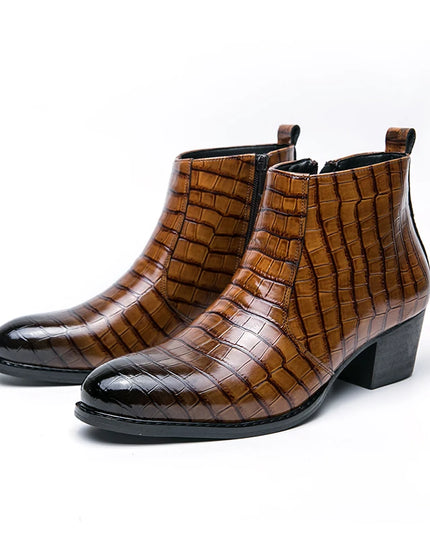 Men's Luxury Leather Ankle Boots with High Heels