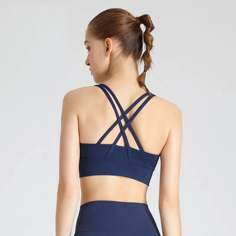 Women's Fitness Sports Bra - Crossback Gym Tank Top with Chest Pad