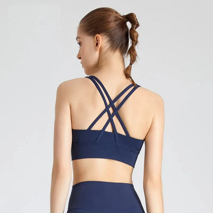 Women's Fitness Sports Bra - Crossback Gym Tank Top with Chest Pad