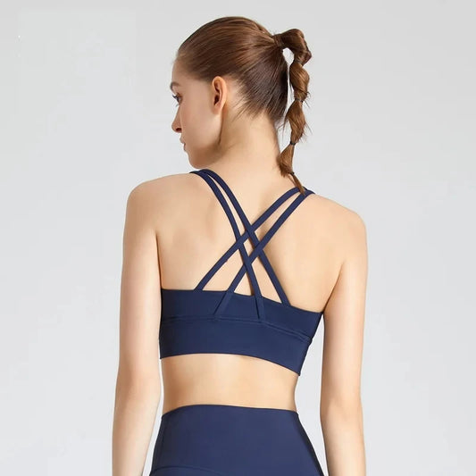 Women's Fitness Sports Bra - Crossback Gym Tank Top with Chest Pad