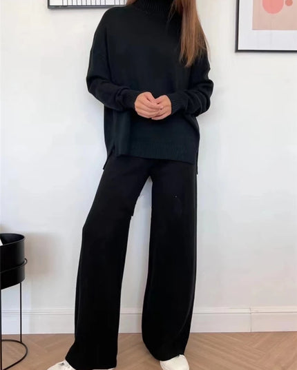 Women's 2 Piece Knitted Turtleneck Sweater & Straight Leg Pants Set