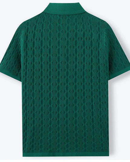 Men's Single-Breasted Knitted Polo Shirt  - Stripe Jacquard Design