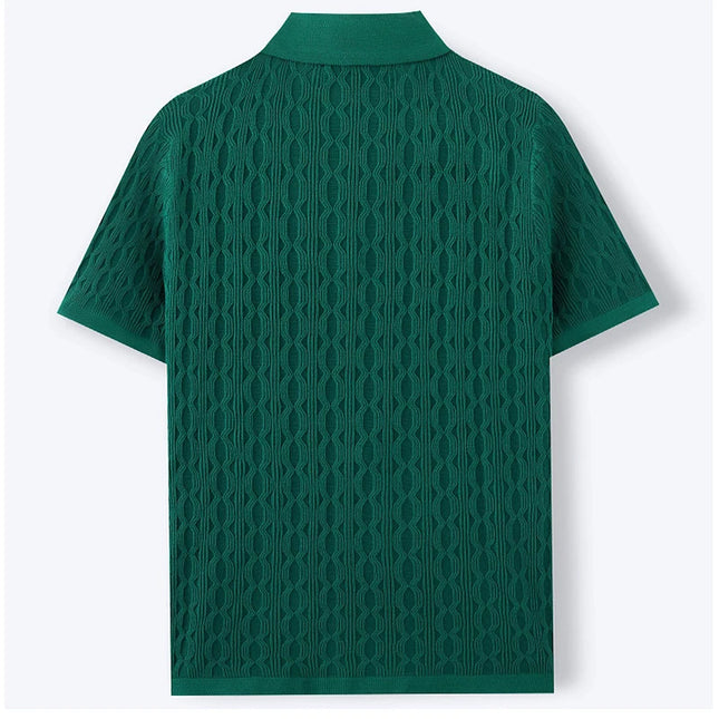 Men's Single-Breasted Knitted Polo Shirt  - Stripe Jacquard Design