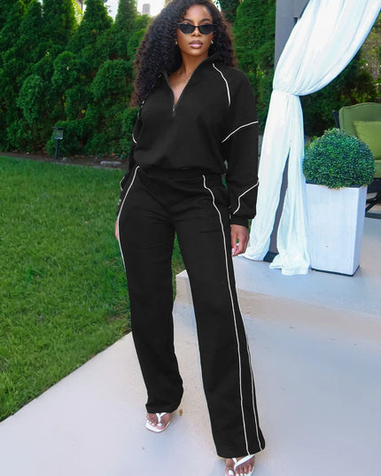 2-Piece Women's Set Zip Polo-Neck Sweater with Drawstring Pants