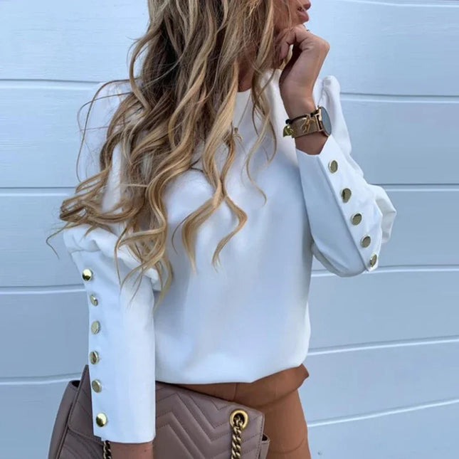 Women’s Metal Button Long Sleeve Blouse