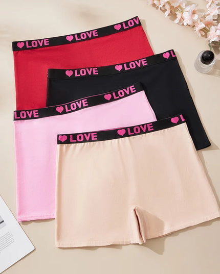 4PCS Plus Size Women's Comfort Cotton Boxer Briefs with Love Heart Print