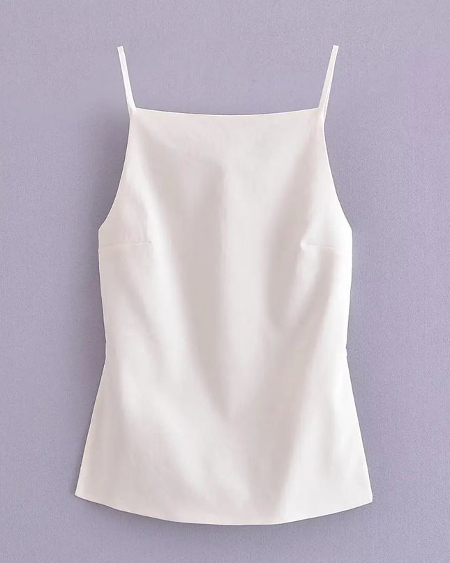 Women's Lace-Up Backless Camisole with Vintage Style, Thin Straps, and Square Collar