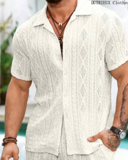 Men's Breathable Lace Hollow-Out Casual Shirt