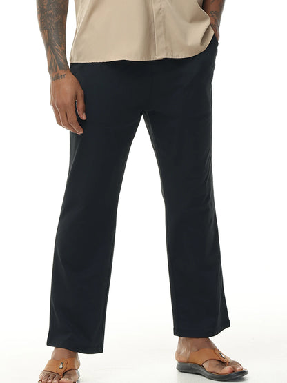 Men's Casual Linen Cotton  Pants Breathable Loos Elastic Waist