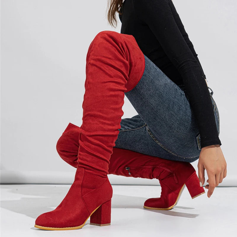 Women's Over-the-Knee Boots - Toe Zip, Thigh-High Shoes with Square Heels