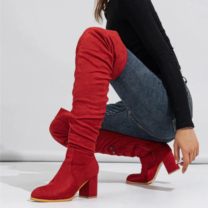 Women's Over-the-Knee Boots - Toe Zip, Thigh-High Shoes with Square Heels