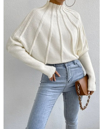 Knit Pullover Sweater with Batwing Sleeves for Women