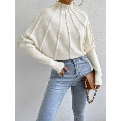 Knit Pullover Sweater with Batwing Sleeves for Women