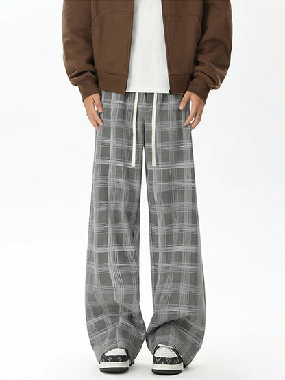 Men's Checkered Loose Fit Wide Leg Casual Pants