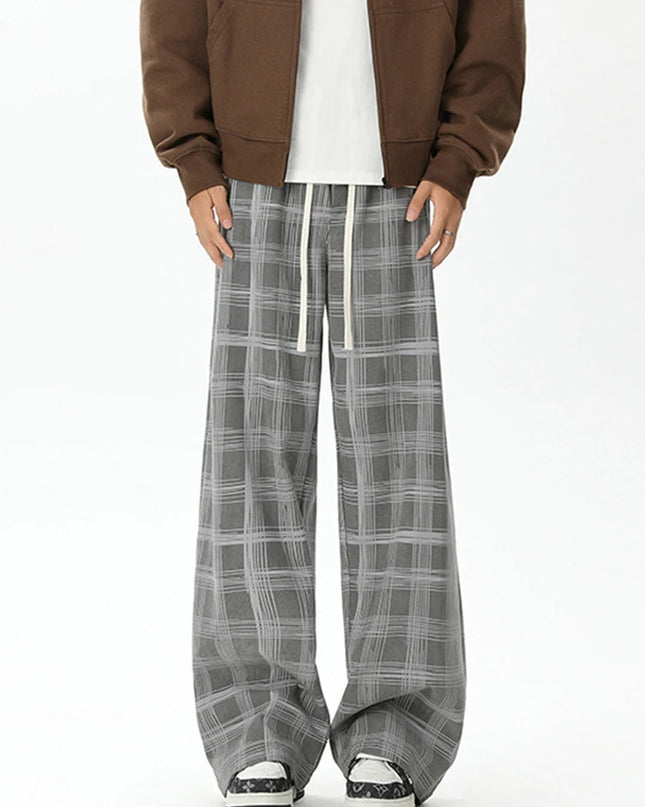 Men's Checkered Loose Fit Wide Leg Casual Pants