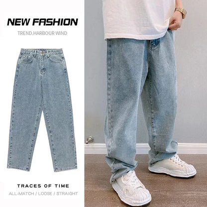 Men's Baggy Jeans - Oversized Straight Fit Wide Leg Denim Pants