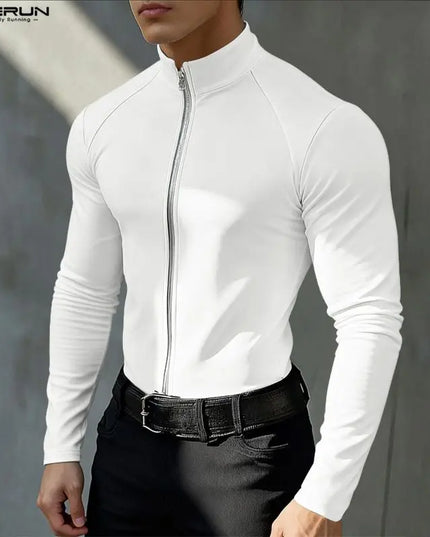 Incerun Men's Slim Fit Turtleneck Long Sleeve Zipper Jacket