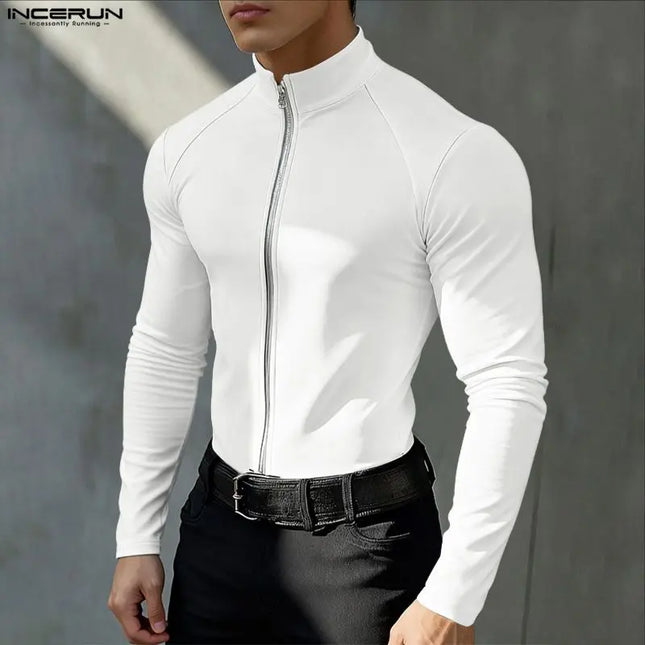 Incerun Men's Slim Fit Turtleneck Long Sleeve Zipper Jacket