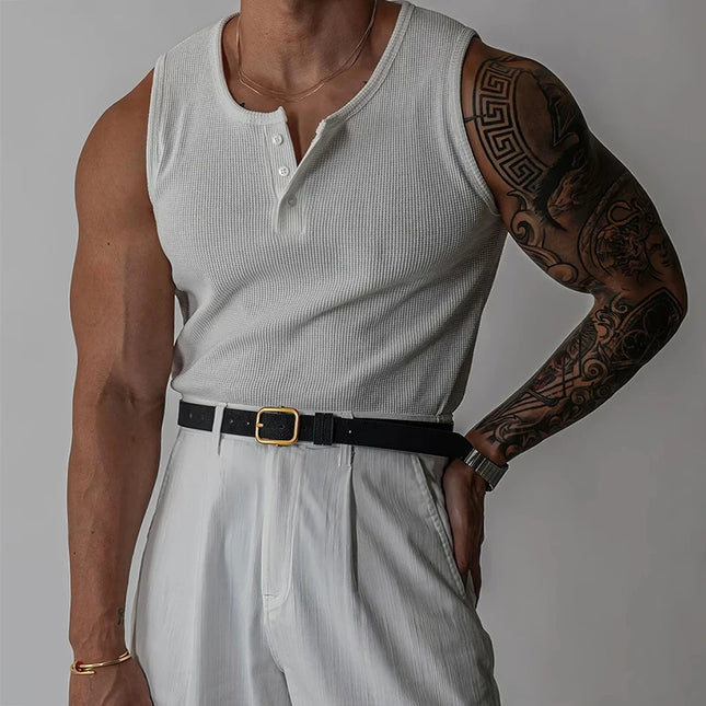 Slim Fit Ribbed Tank Top for Men - Stretchy & Button-Up