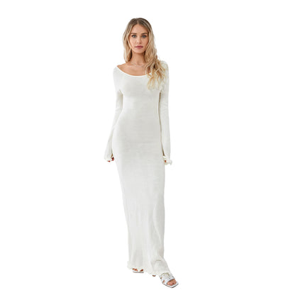 Women's Knitted Backless Bodycon Dress with Ruffle Trim