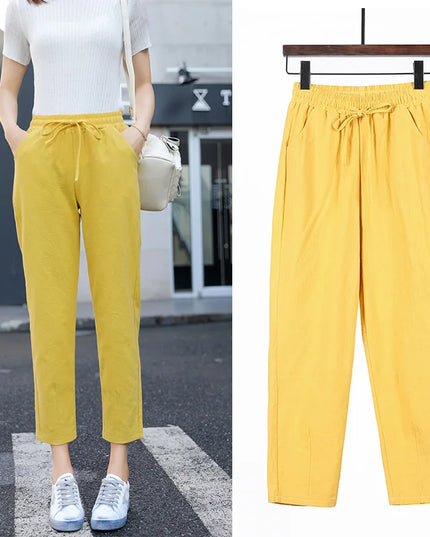 Women’s Cotton Linen Harem Pants – Elastic Waist - Various Colors