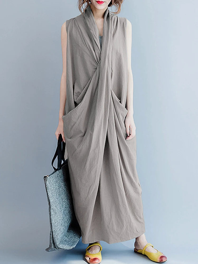 ZANZEA Women's Oversized Asymmetrical Maxi Sundress