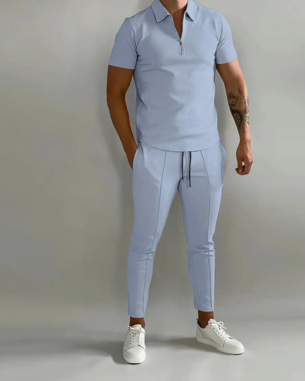 Men's Two-Piece Slim Fit Short-Sleeve Polo T-Shirt and Pants Set
