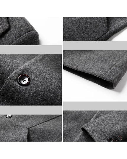 Slim Fit Woolen Windbreaker Long Coat for Men