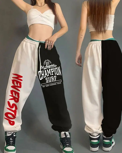 High Waist Women's Cotton Sweatpants with Letter Print