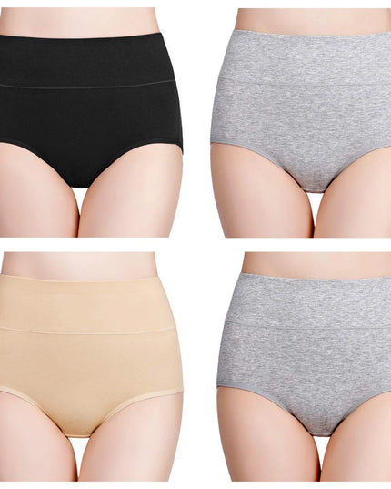 4-Piece Women's High-Waisted Tummy Control Underwear Cotton Soft Stretch Briefs