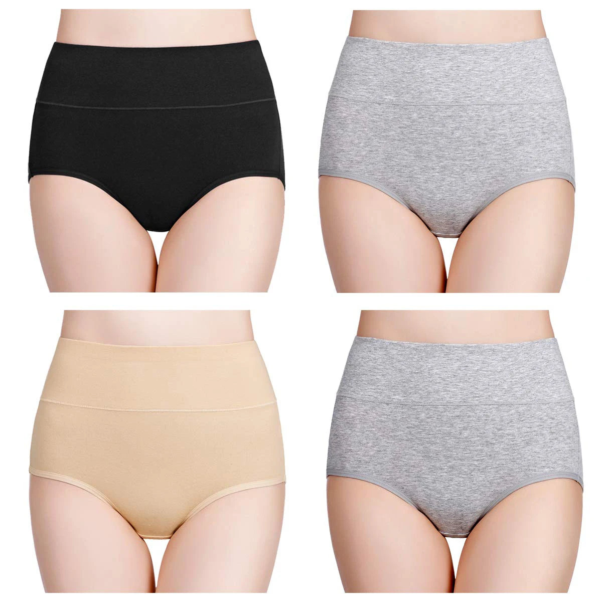 4-Piece Women's High-Waisted Tummy Control Underwear Cotton Soft Stretch Briefs
