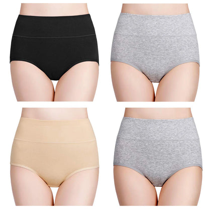 4-Piece Women's High-Waisted Tummy Control Underwear Cotton Soft Stretch Briefs