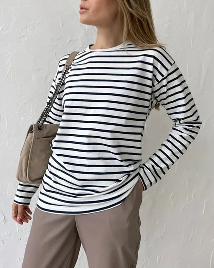 Women's Knitted Stripe Sweater - Loose Fit, Long Sleeve - Various Colors