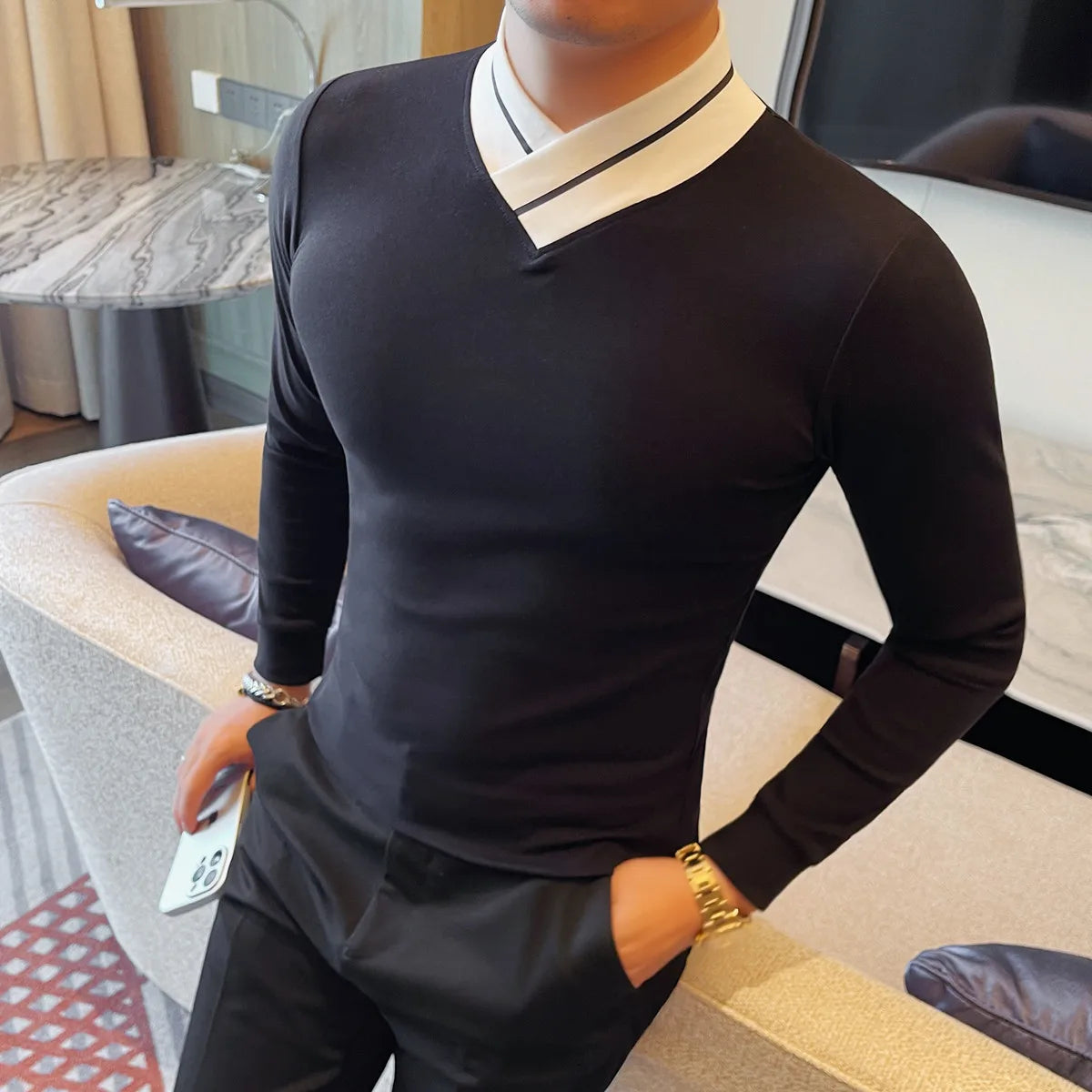 Men's Long Sleeve Slim Fit Casual Sweater
