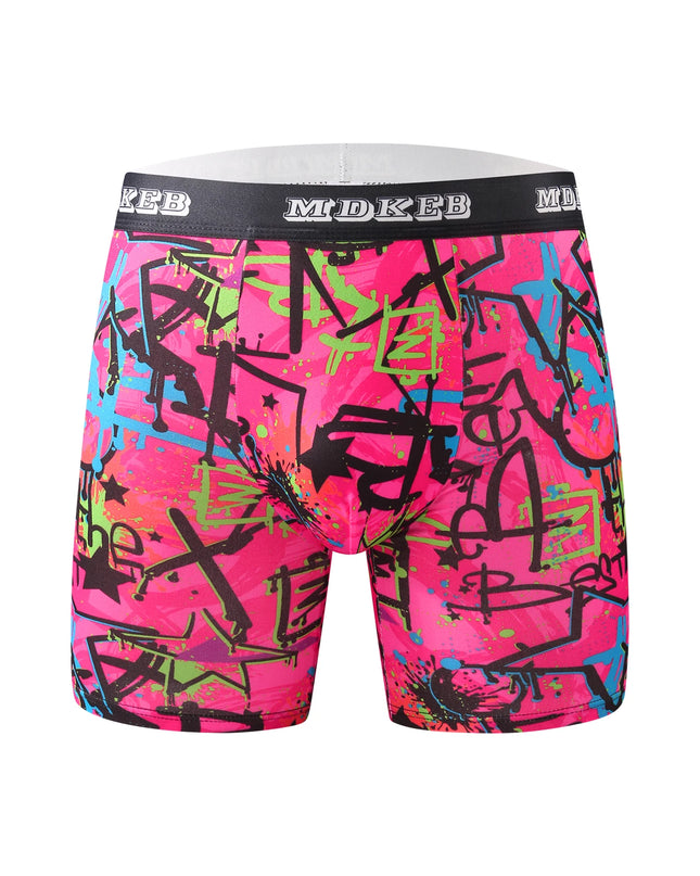 3 Piece Men's Graffiti Pattern Long Boxer Briefs- Breathable and Highly Elastic