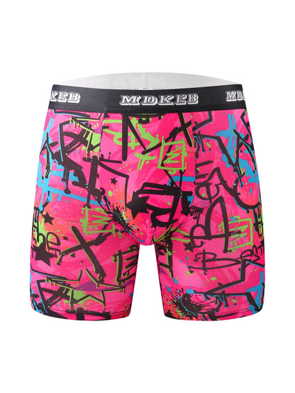 3 Piece Men's Graffiti Pattern Long Boxer Briefs- Breathable and Highly Elastic