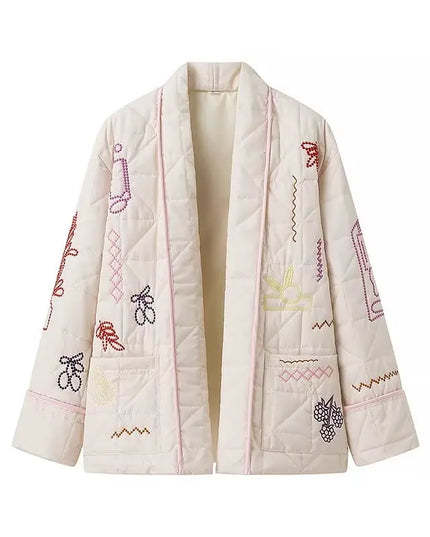 Women's Embroidered Quilting Coat - Oversized Outerwear Jacket for Women
