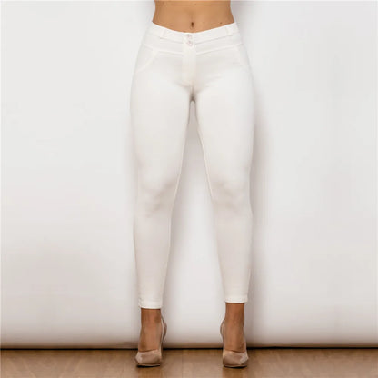 Women's Slim Fit Stretch Skinny Pants - High-Waisted Pencil Trousers with Push-Up Design