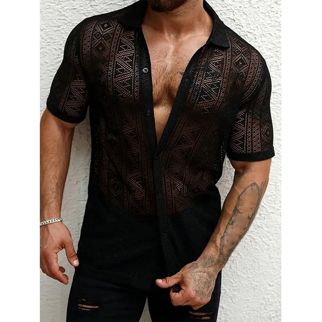 Men's Sheer Short Sleeve Button-Down Shirts