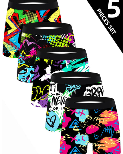 5-Pack Men's Soft Boxer Briefs with Long Graffiti Print