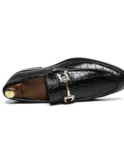 Metal Buckle Loafers Men's   Patent Leather Pointed-Toe Shoes Men's Loafers Slip-On