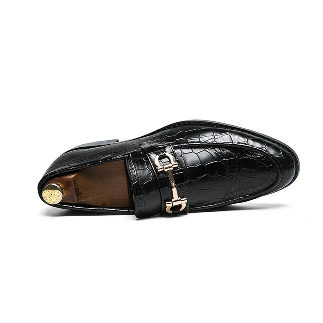 Metal Buckle Loafers Men's   Patent Leather Pointed-Toe Shoes Men's Loafers Slip-On