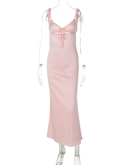 Women's Backless Lace-Up Spaghetti Strap Midi Dress