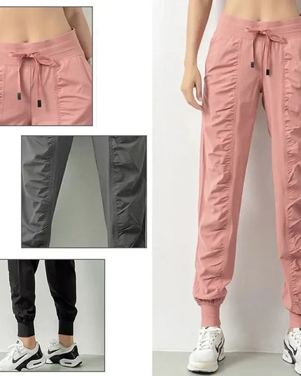 Women's Drawstring Joggers - Quick Dry Athletic Pants with Side Pockets