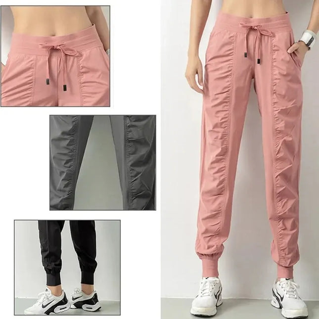 Women's Drawstring Joggers - Quick Dry Athletic Pants with Side Pockets