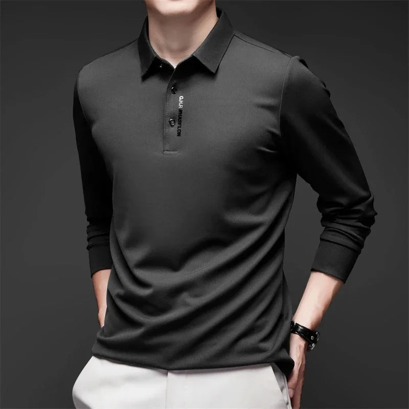 Men's Breathable Casual Long Sleeve Polo Shirt