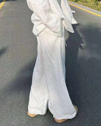 Loose Fit Wide Leg Women's Pants with Drawstring Waist