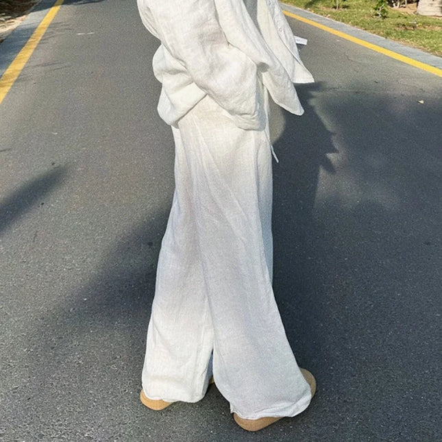 Loose Fit Wide Leg Women's Pants with Drawstring Waist