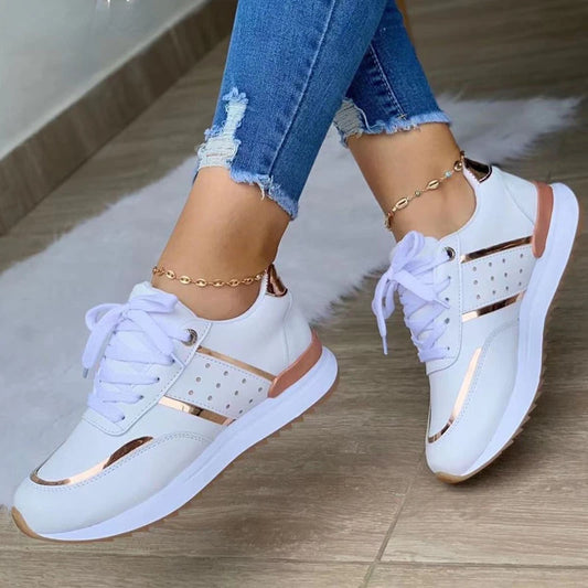 Women's Platform Sneakers - Faux Leather Patchwork Fashion Trainers